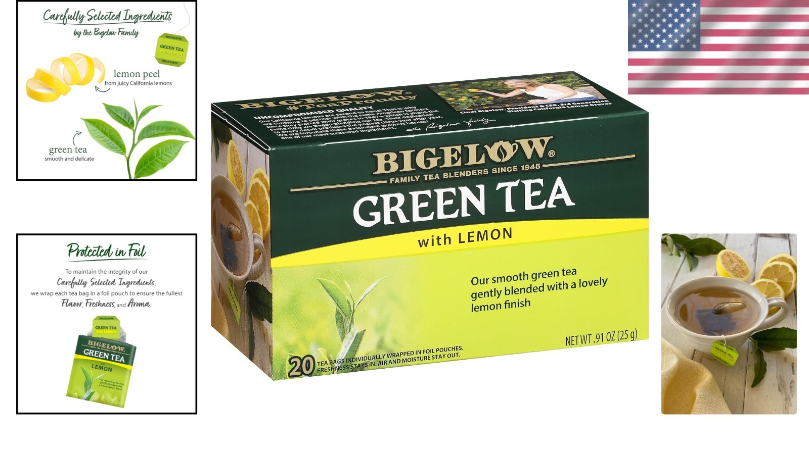 Refreshing Green Tea with Lemon – 20 Count Packs, 6 Boxes of Caffeinated Bliss