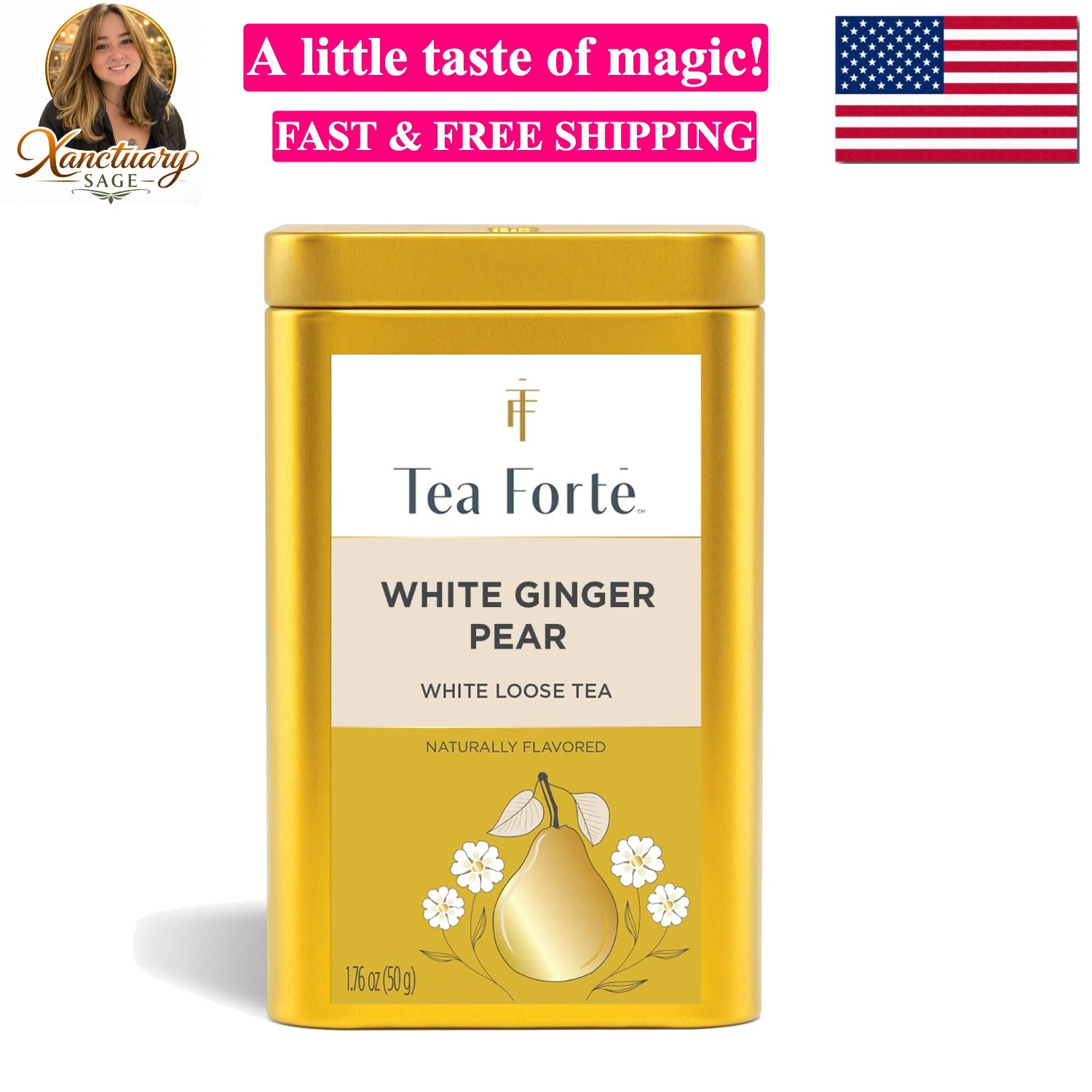 White Ginger Pear Loose Leaf Caffeinated White Tea Blend Canister, Makes 35-…