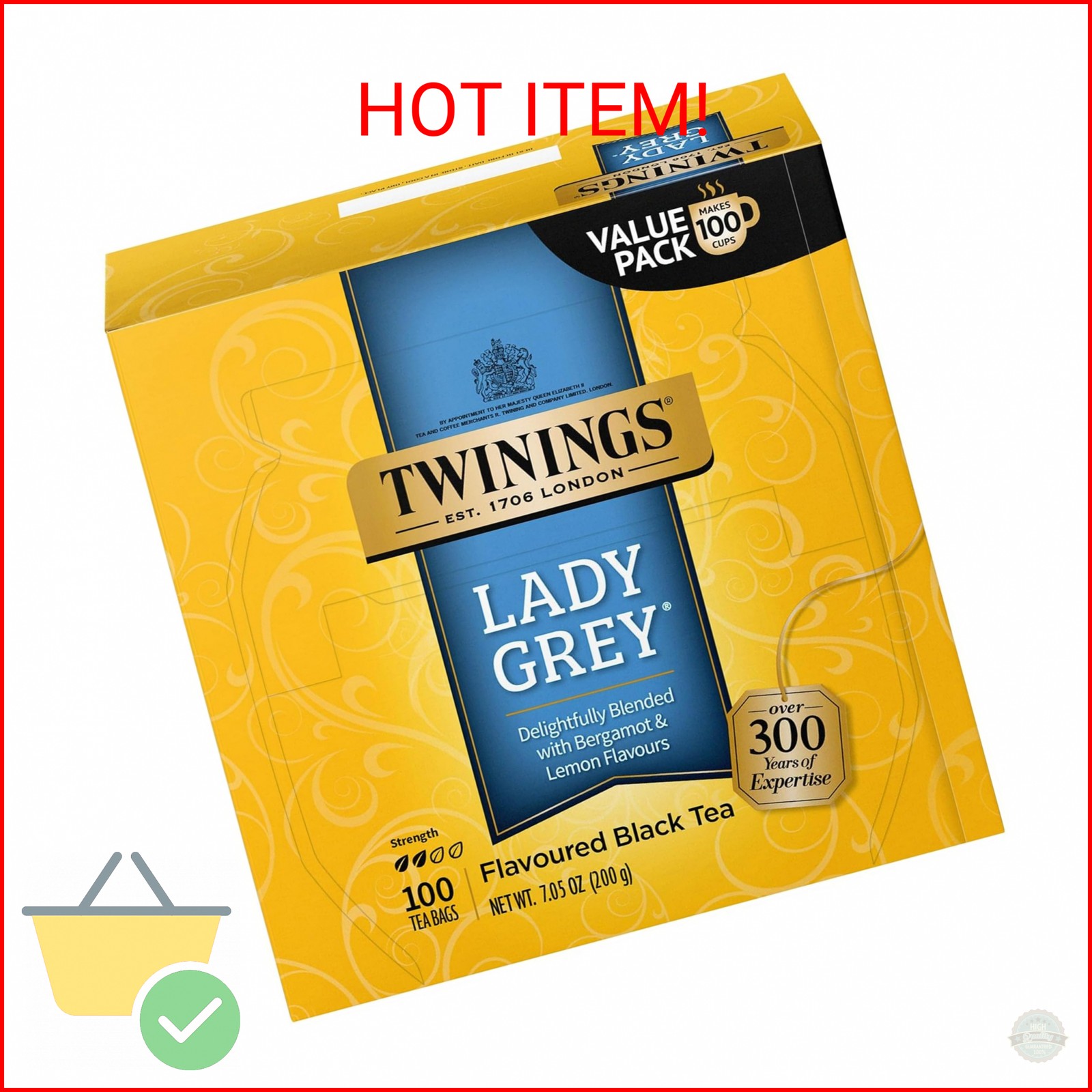 Twinings Lady Grey Black Tea Individually Wrapped Bags, 100 Count (Pack of 1), O