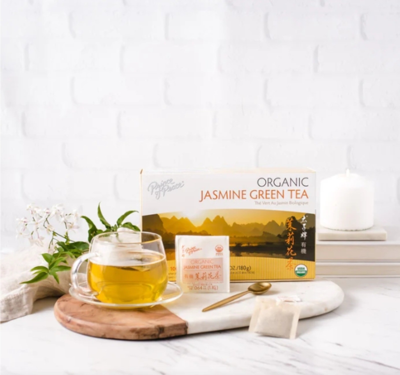 100% Organic Jasmine Green Tea, 100 Tea Bags Each Box -Prince of Peace