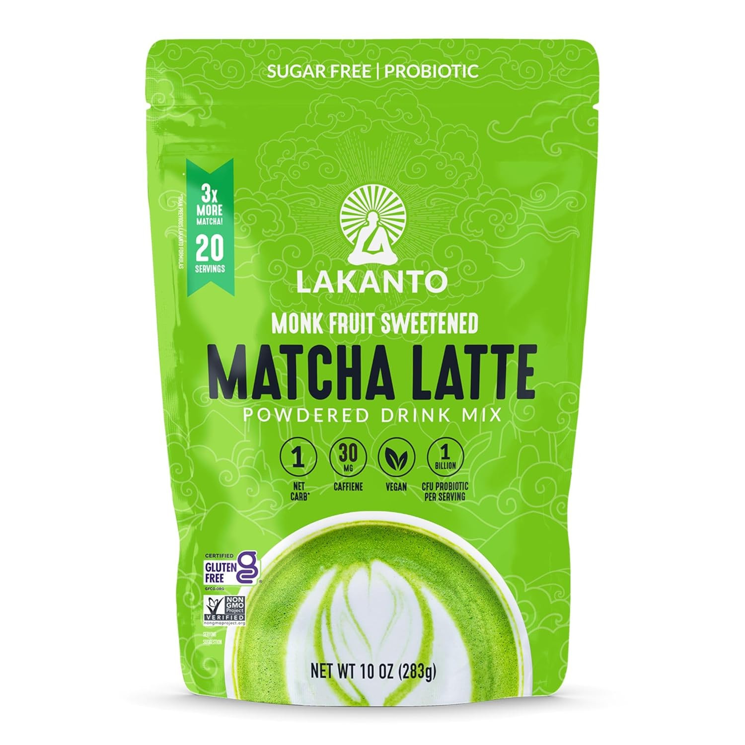 Lakanto Sugar Free Matcha Latte – Green Tea Powder with Shelf Stable Probiotics