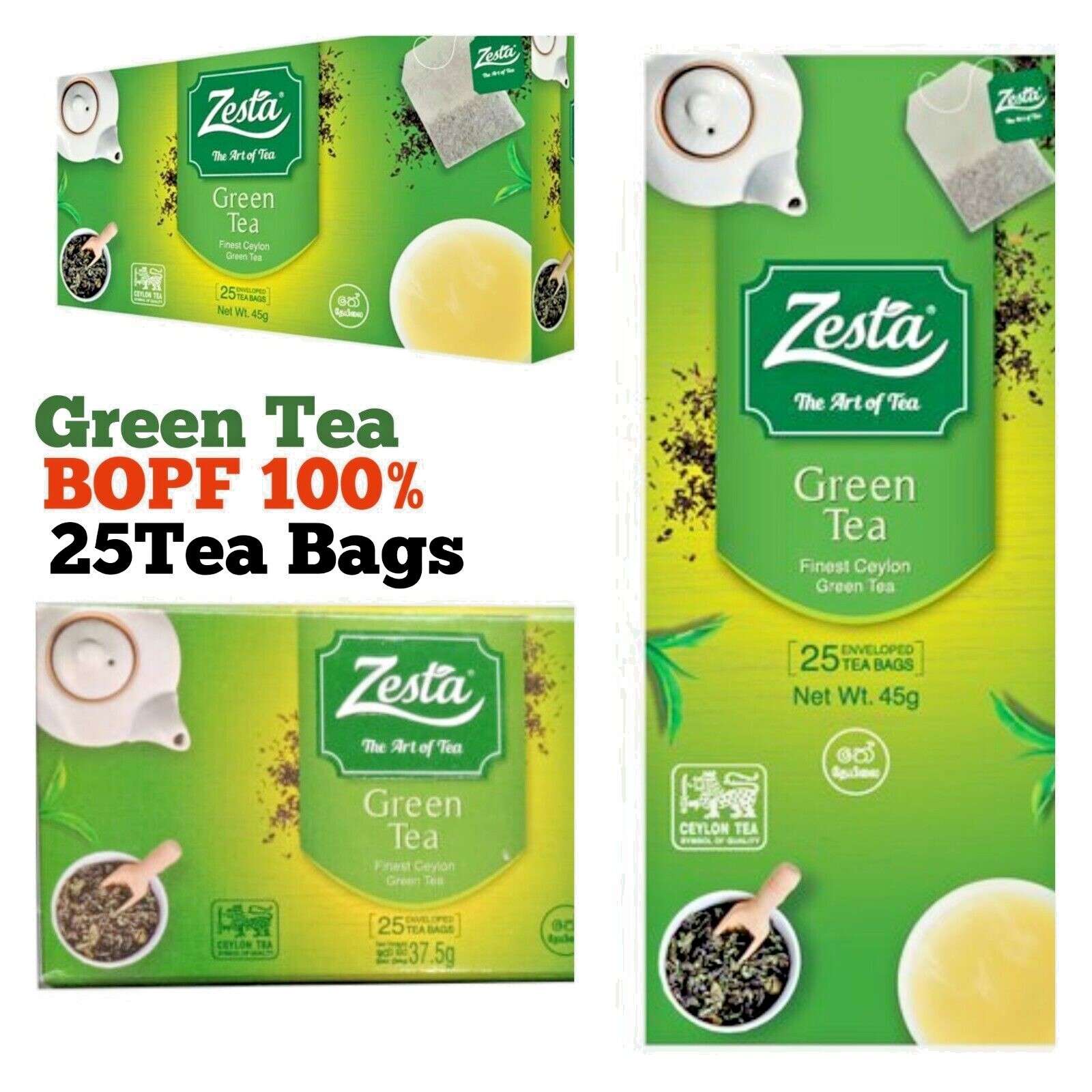 Ceylon Best Natural pure Organic Herbal Healthy BOPF100% Zesta Green Tea 25 Bags