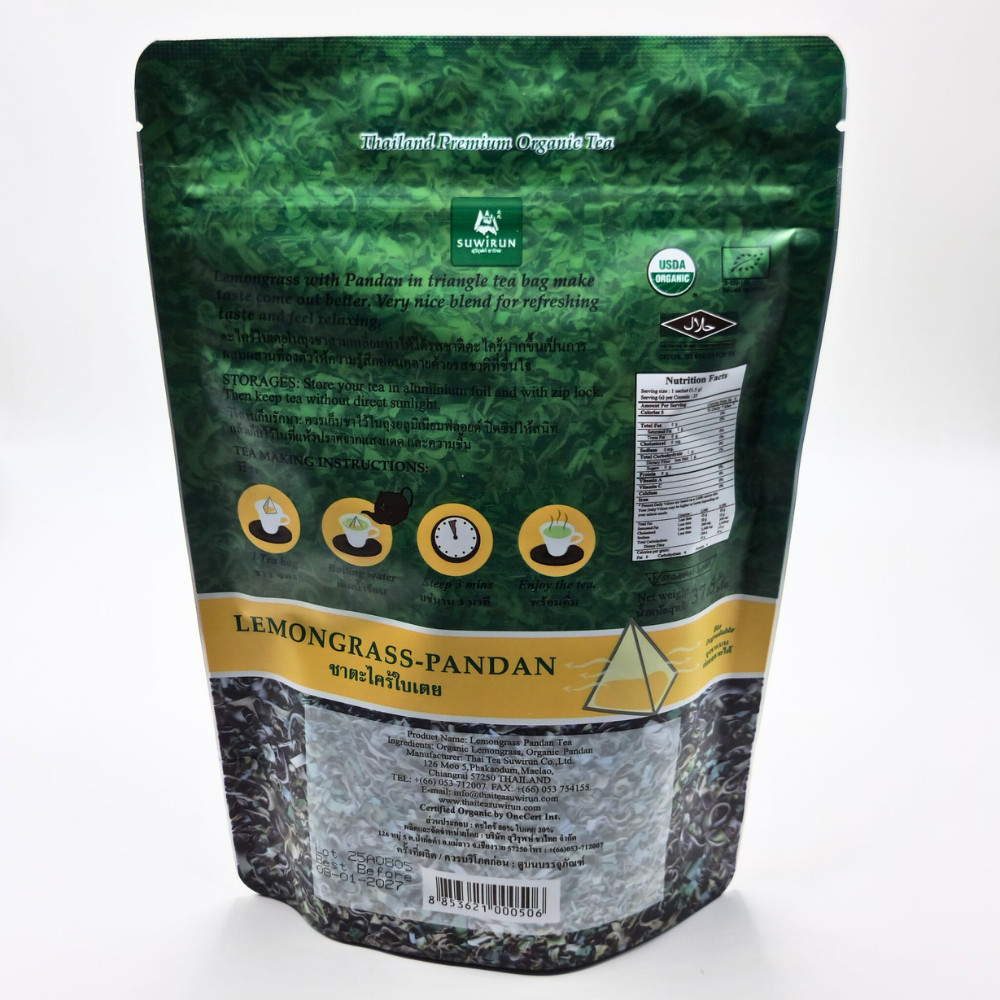 Tea Lemongrass Pandan Herbal Organic Natural Premium Thai Drink Set 75 Tea Bags