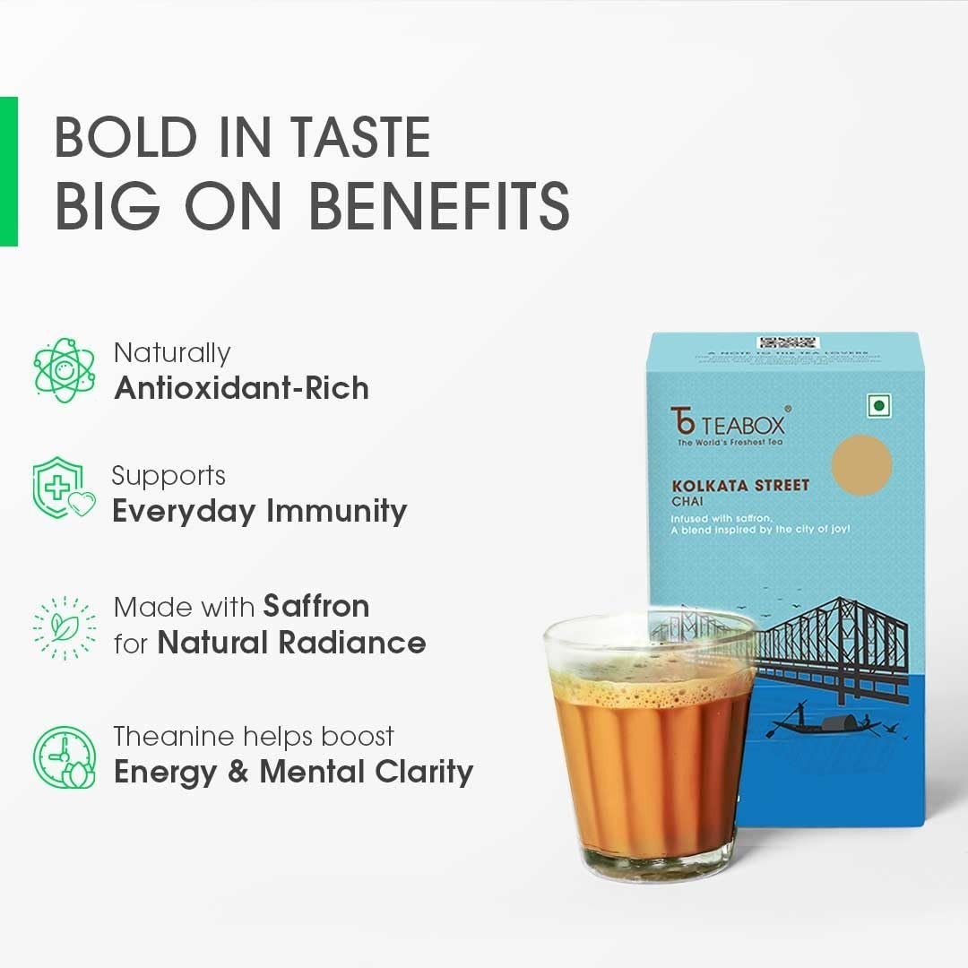 Teabox Kolkata Street Tea Rich & Delectable With Saffron Cardamom Ginger 250 Gms