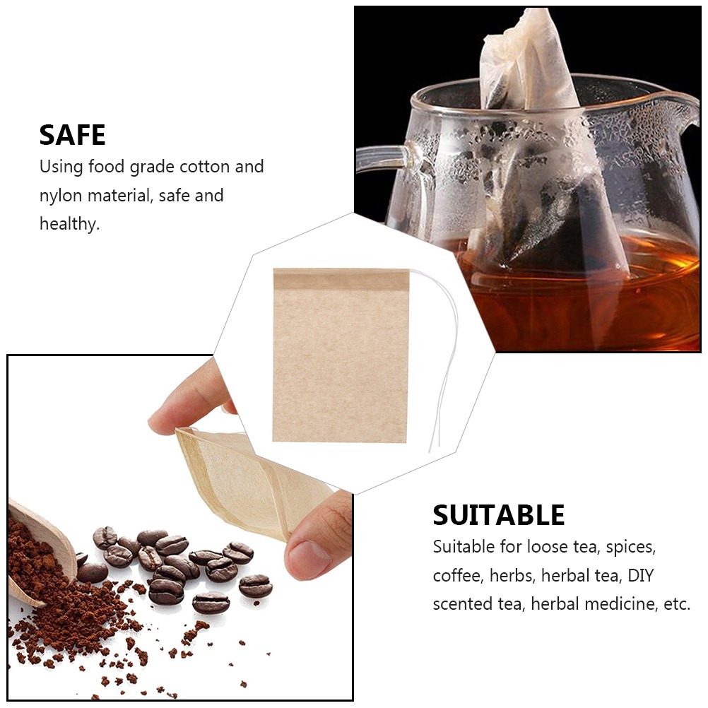 100Pcs Reusable Cotton Nylon Tea Filter Bags Drawstring Loose Leaf Holder