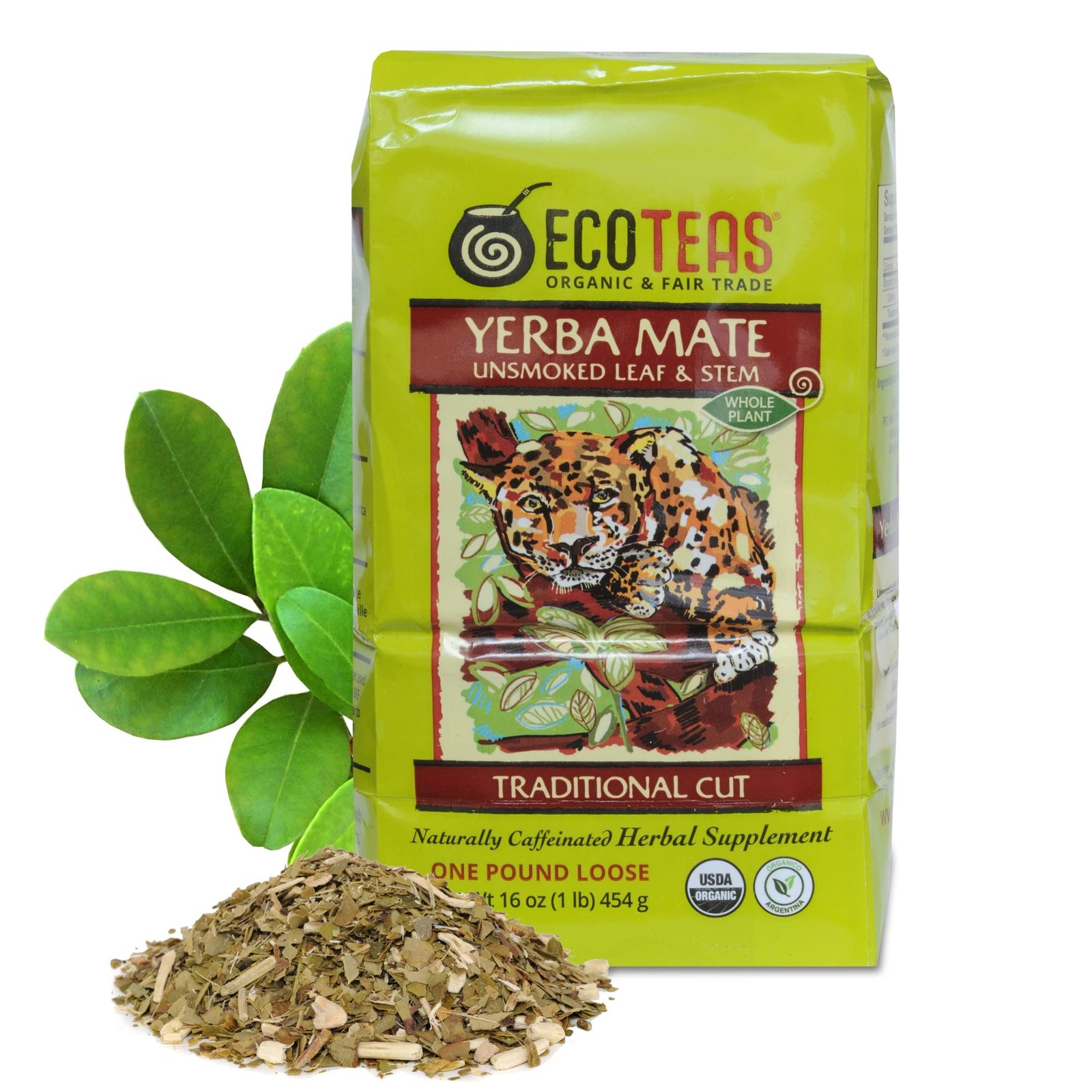 ECOTEAS Organic Yerba Mate Loose Leaf Tea – Unsmoked (Air 1 Pound (Pack of 1)