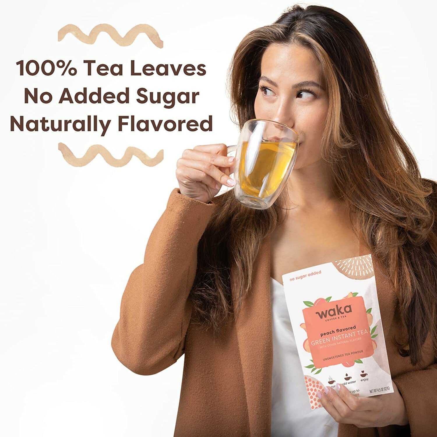 Waka Coffee Quality Instant Tea, Kenyan & Chinese, Peach Green Tea Powder