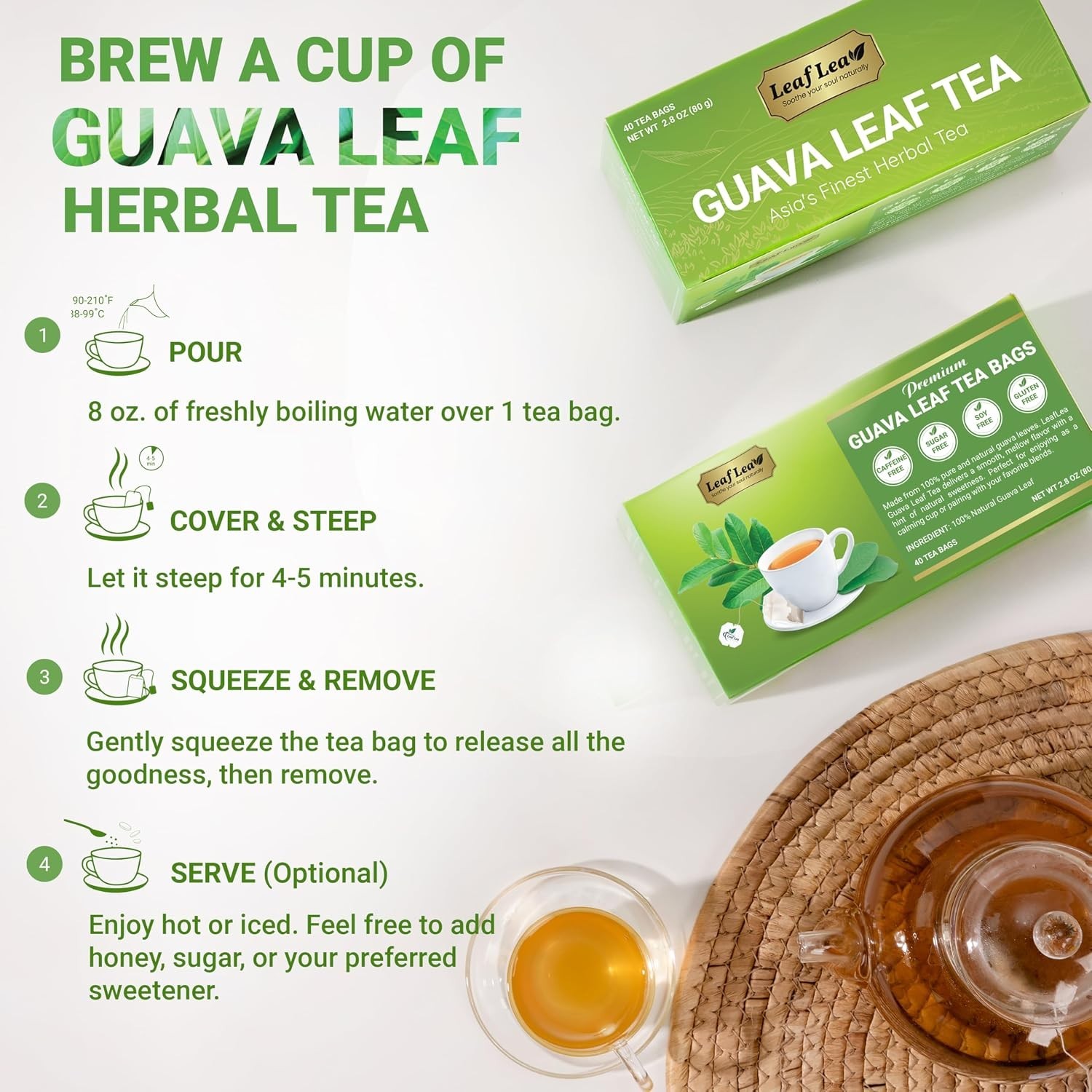 Delicate Guava Leaf Tea, 40 Bags – Clean Taste & Health Benefits in Every Sip