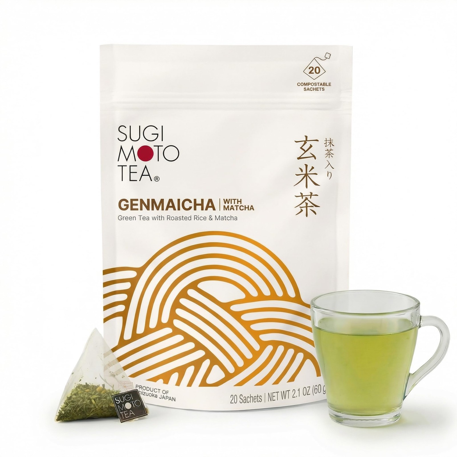 20 PCS Authentic Japanese Genmaicha Brown Rice Matcha Green Tea Bags Pack