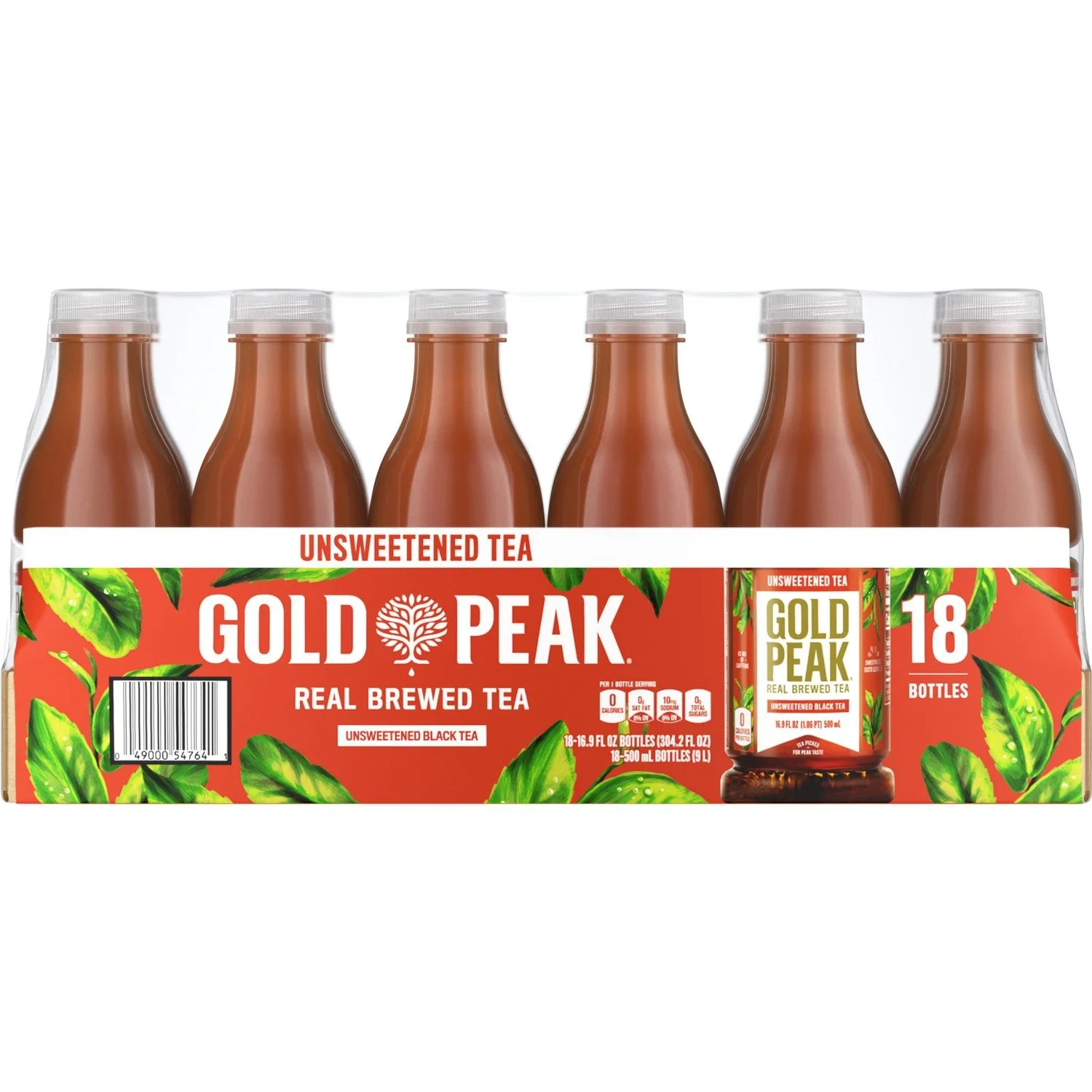 Gold Peak Unsweetened Tea 16.9 fl oz Bottles, 18 Pack – Ready to Drink.