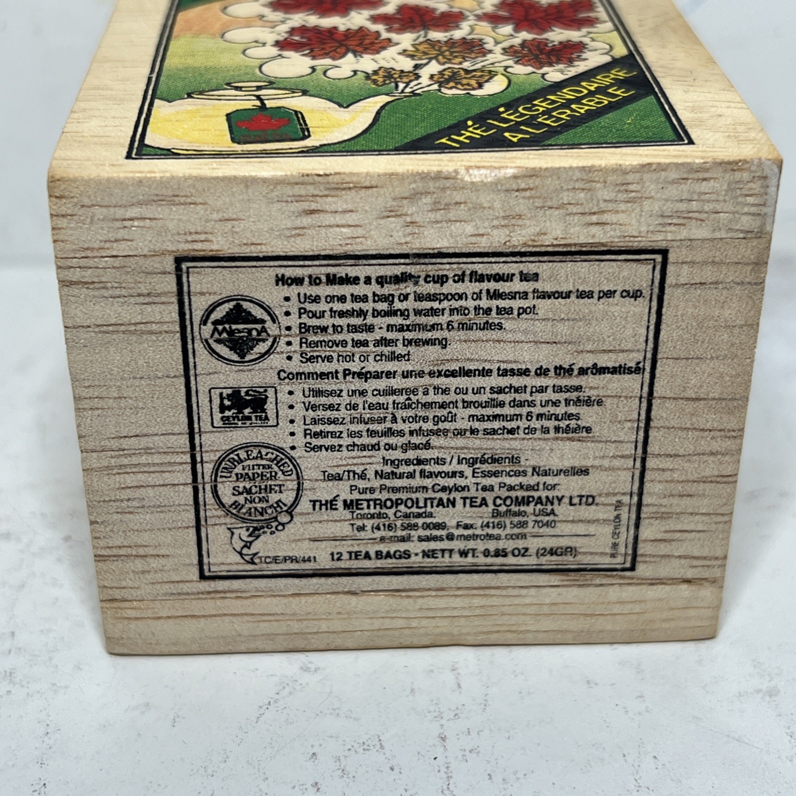 Mlesna Legend Maple Tea Wooden Box – Pure Ceylon Black Tea – 12 Tea Bags 24g