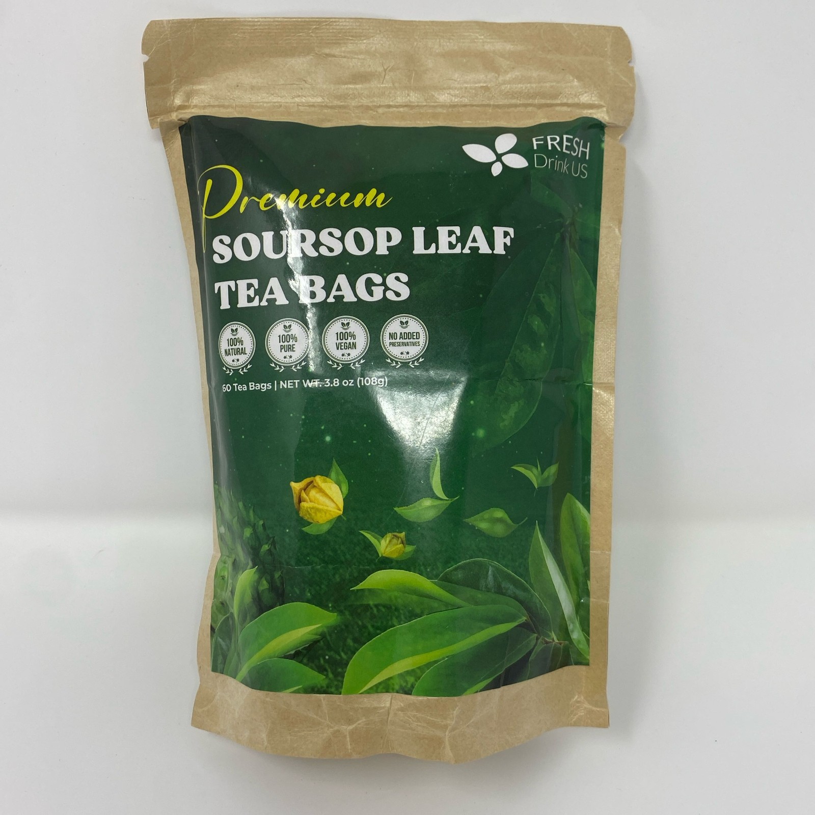 FreshDrinkUS Soursop Leaf Tea Bags, 60ct (3.8oz), Green