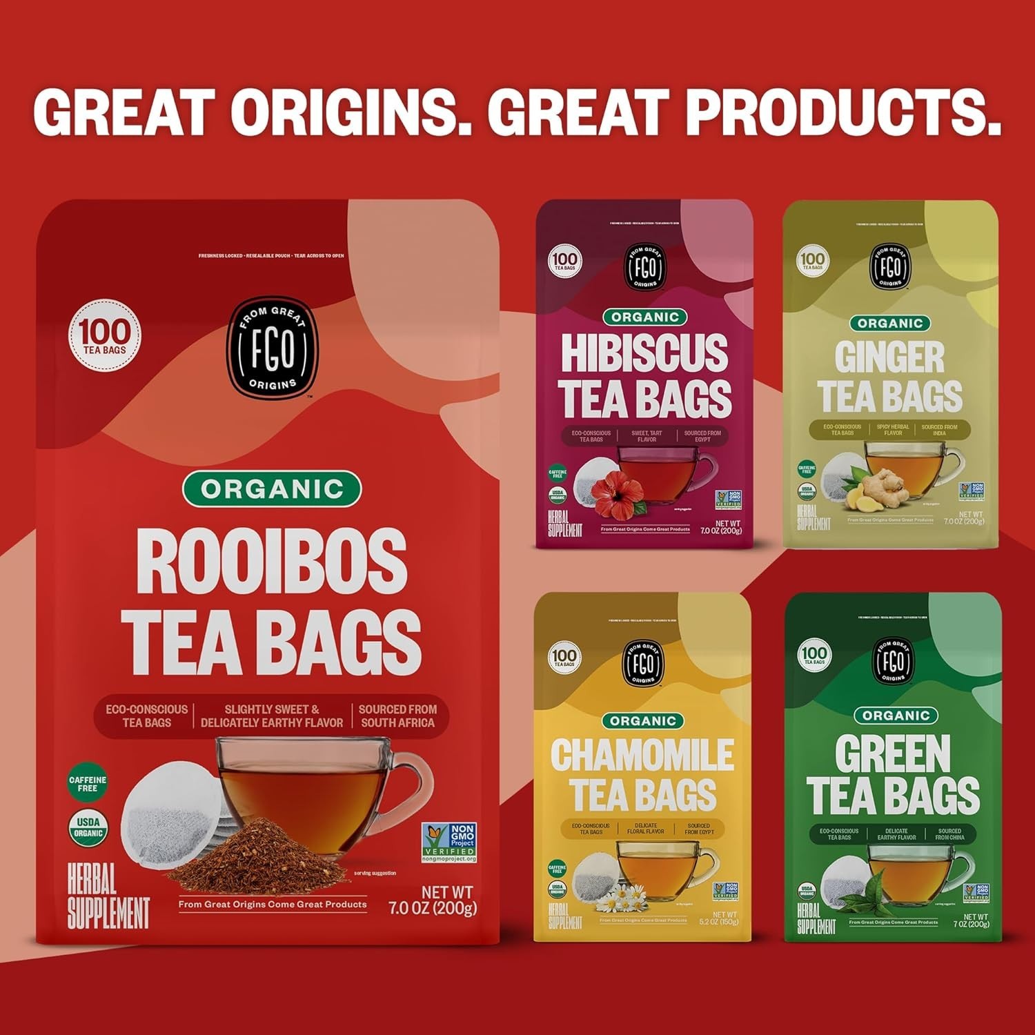 100 Eco-Conscious Rooibos Tea Bags – Herbal, Caffeine Free, Organic Goodness