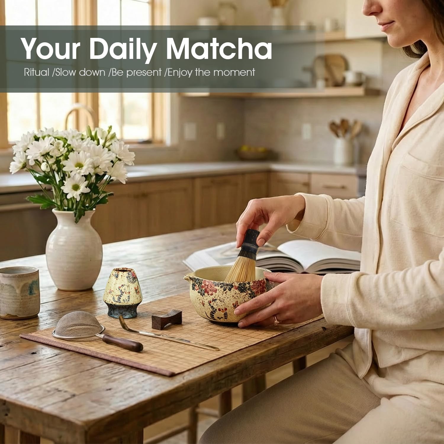 Matcha Whisk Set, 7-Piece Matcha Kit with Ceramic Bowl, Bamboo Whisk, Scoop, …