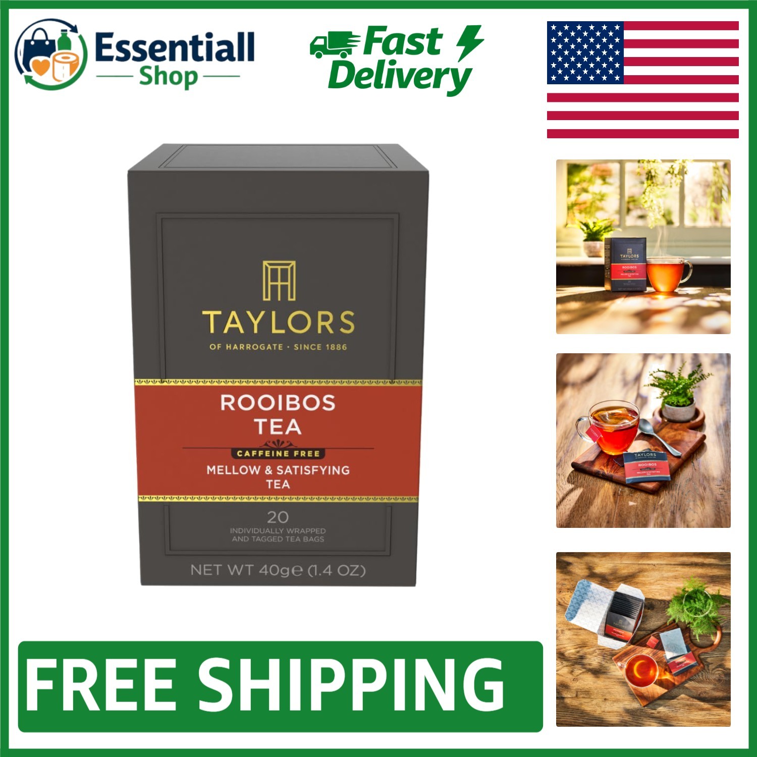 20 Count Rooibos Tea Bags – Naturally Caffeine-Free Herbal Delight, Hot or Iced