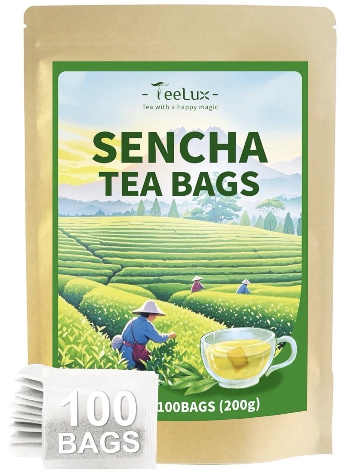 NEW Sencha Green Tea Bags – Refreshing 100 Count Caffeinated TeeLux Exp 12/2028