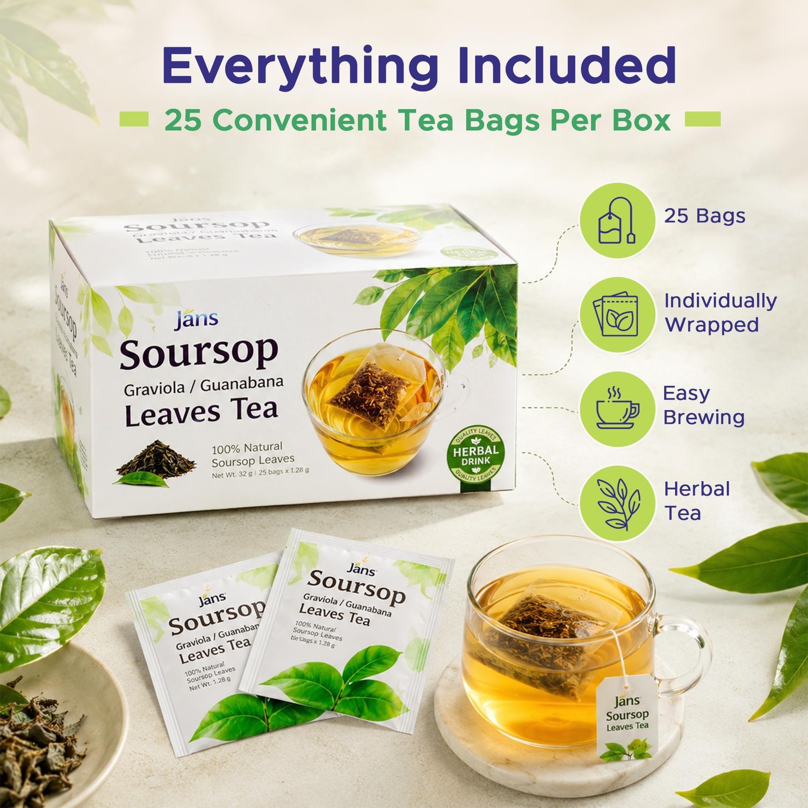 Soursop Tea Bags 25 Count | 100% Natural Soursop Leaves | Caffeine Free Sour …