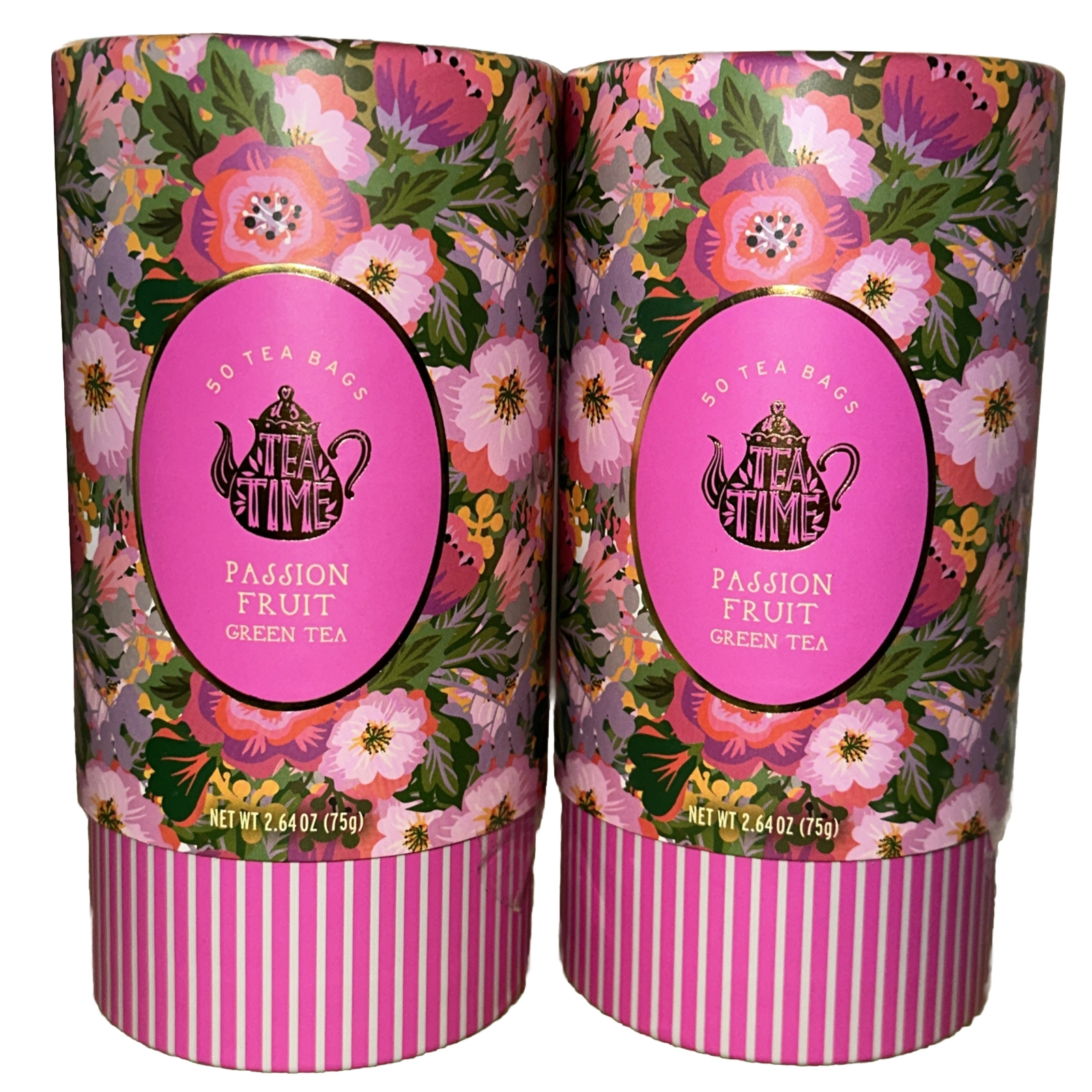 TEA TIME 🫖 CAFFEINATED 🫖 PASSION FRUIT GREEN TEA – 2 tubes -100 Tea Bags 🫖