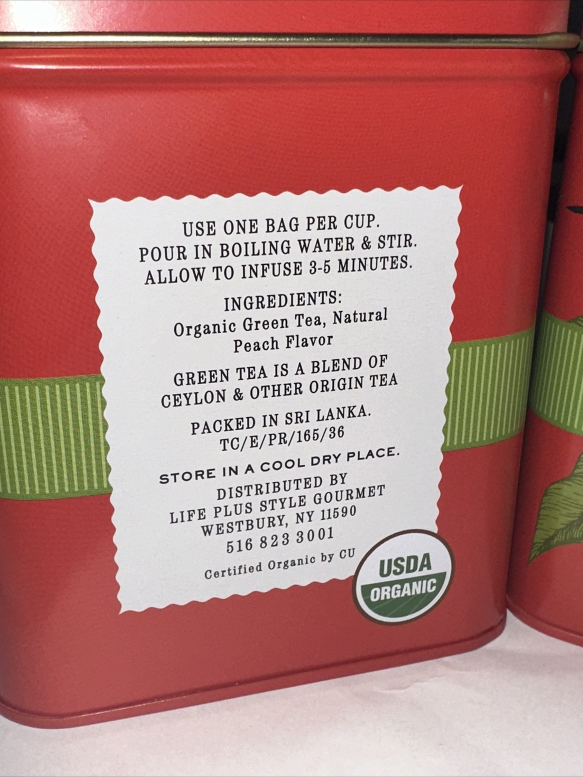 THE SECRET GARDEN 🫖 ORGANIC PEACH 🍑 GREEN TEA 100 tea bags = 2 tins