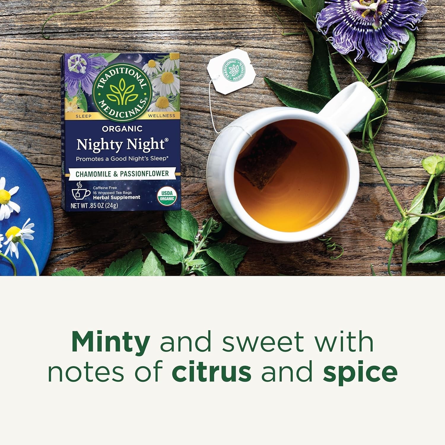Mindfully Made Organic Nighty Night Tea – 16 Herbal Tea Bags for Restful Sleep