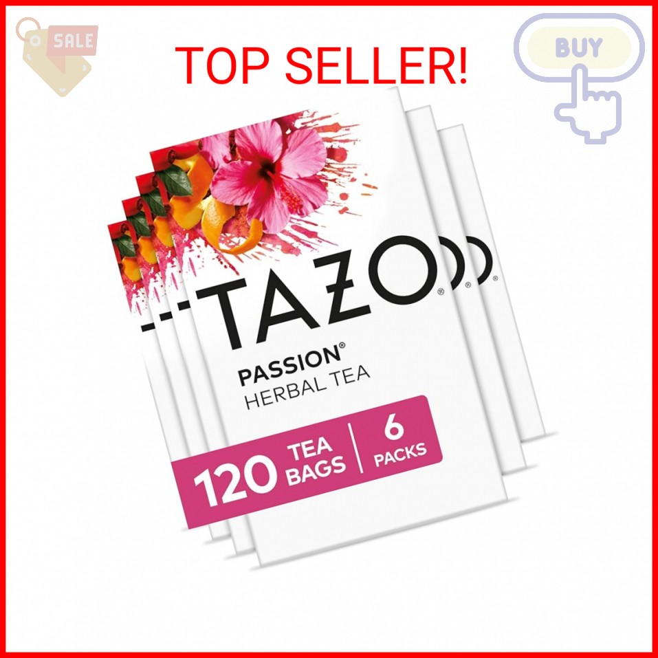 TAZO Passion Herbal Tea Bags, Iced or Hot, Caffeine-Free, 120 Total Tea Bags (20