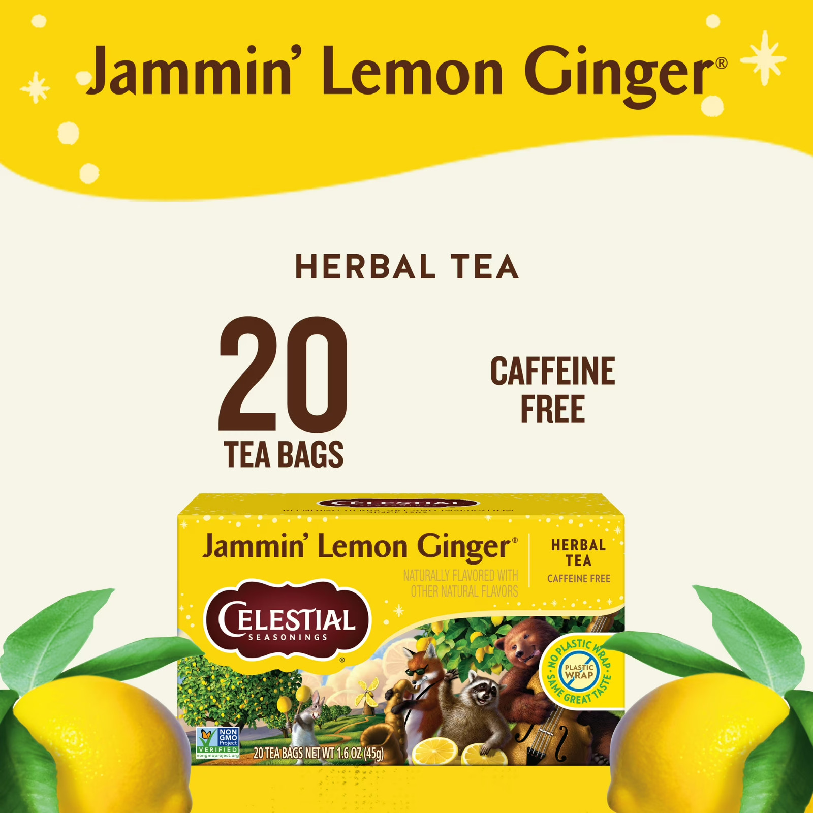 3 Boxes Celestial Jammin’ Lemon Ginger Herbal Tea 60 Bags Total 1.6 OZ