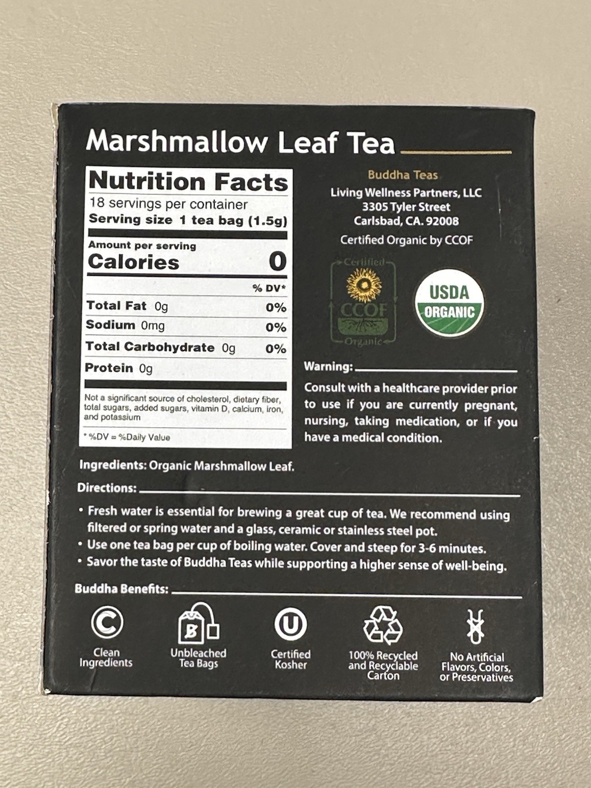 Buddha Teas Marshmallow Leaf Tea 18 Tea Bags Earthy Herbal Brew 11/28 2 Packs