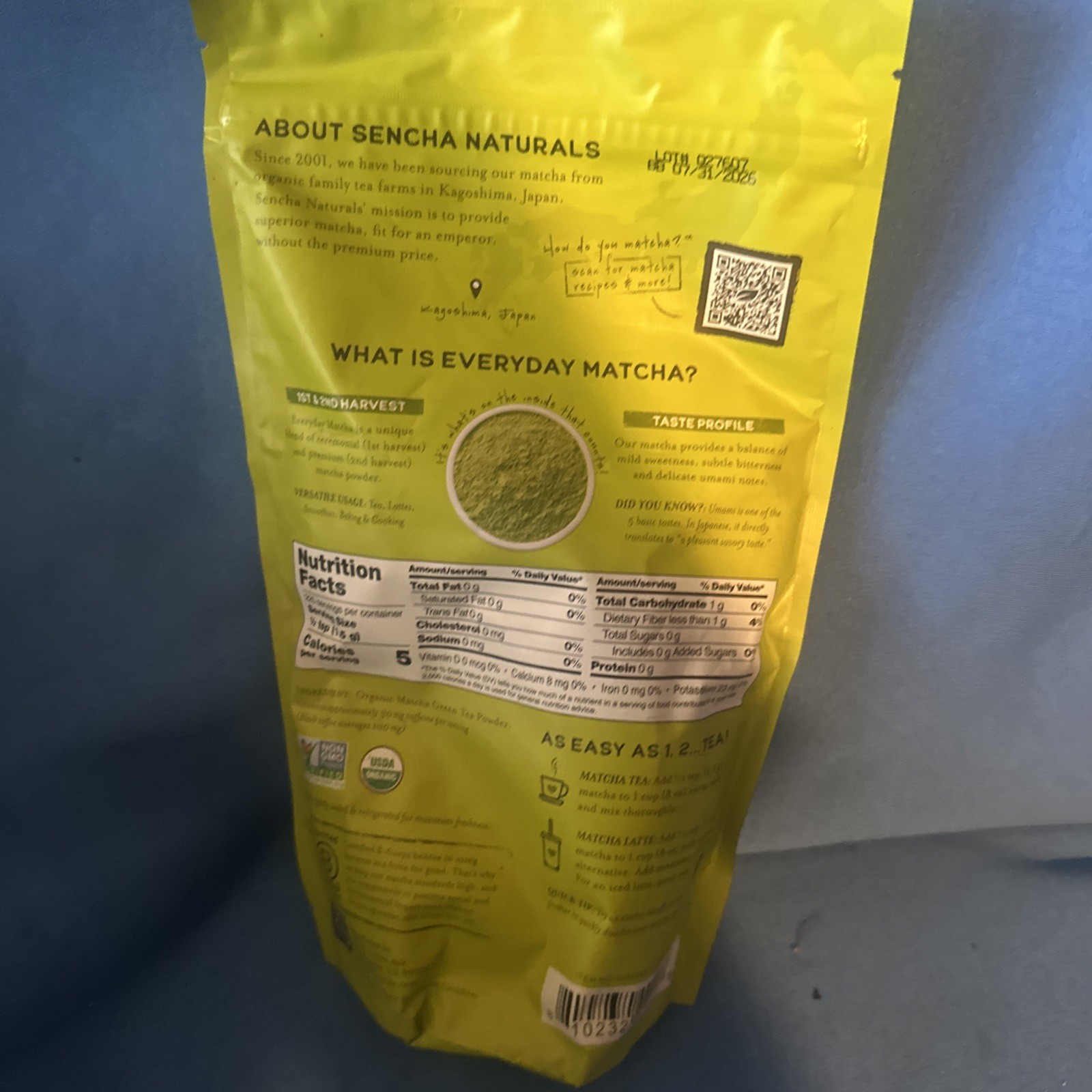 Sen Cha Naturals Everyday Matcha Green Tea Powder, 12 Ounce, Exp 7/31/26 sealed