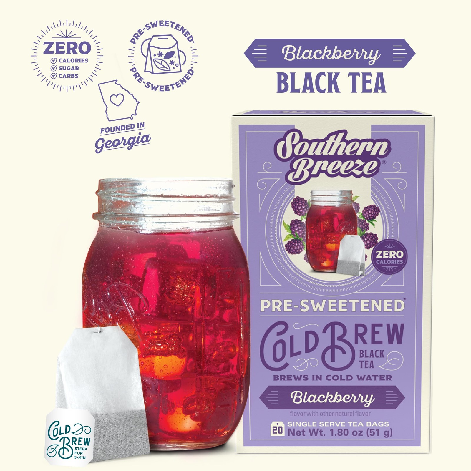 Cold Brew Sweet Tea Blackberry Iced Tea with Black Tea and Zero Carbs Zero Su…
