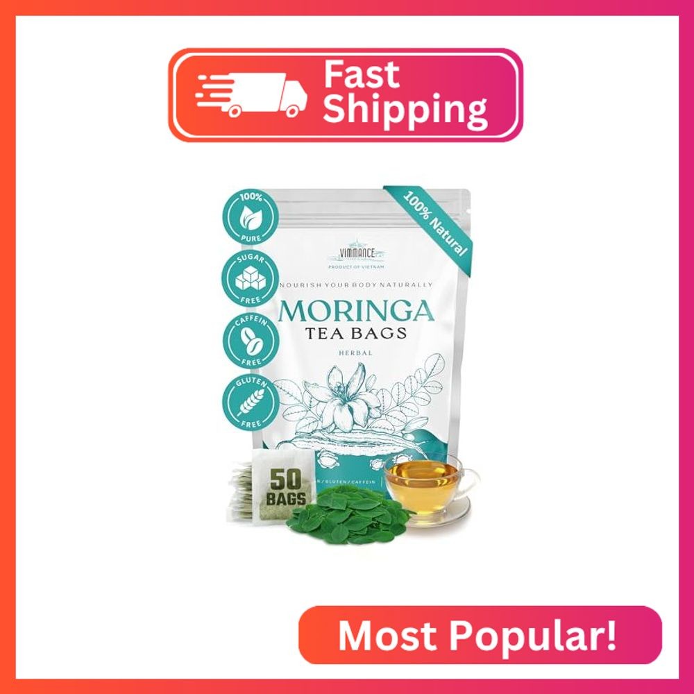 VIMMANCE Moringa Dried Leaves Tea Bags, 50 counts, Hojas de Oleifera, Vietnamese