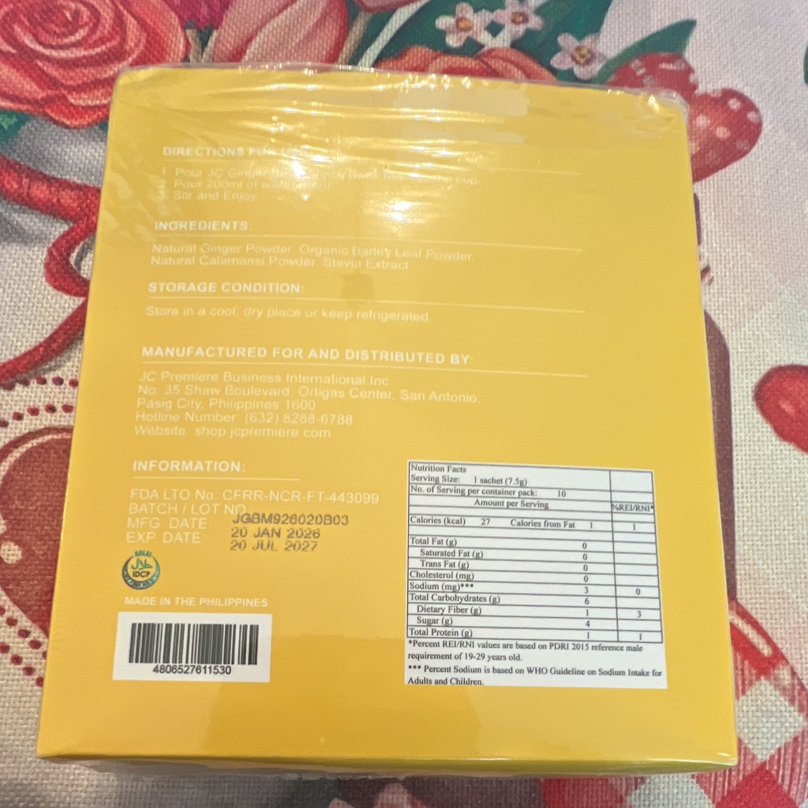 JC Ginger Barley Instant Drink Mix Powder, 10 Sticks x 7.5g (75g)