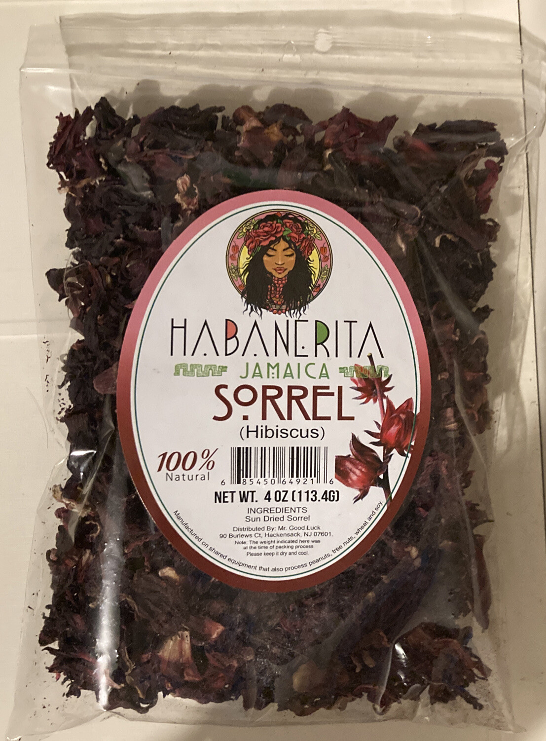 Habanerita Jamaica Sorrel Hibiscus 100 % Natural Sun Dried Leafs 4oz Package