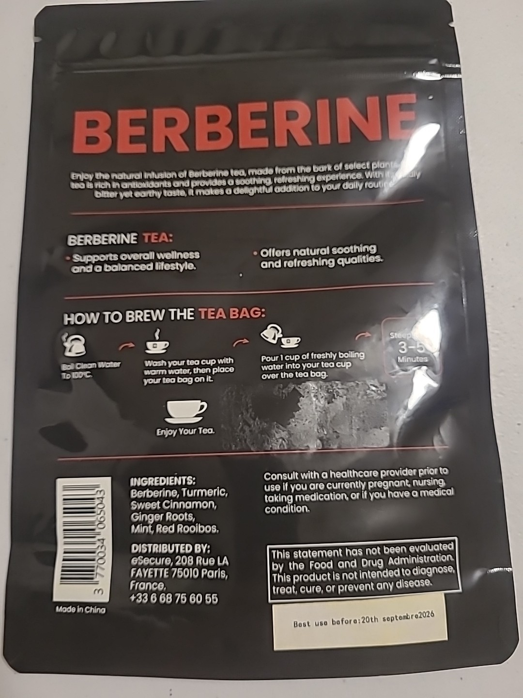 Golden Leaf Berberine Tea 15 Tea Bags For Wellness Turmeric Cinnamon Ginger
