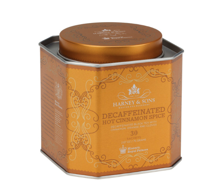 HRP Harney & Sons 30 ct Gift Tin DECAF HOT CINNAMON SPICE Black Tea Sachets