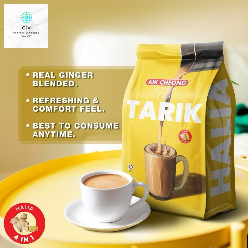 4 x AIK CHEONG 4 in 1 Teh Tarik Halia (Malaysian Pulled Tea w Ginger) 38gm x 12s