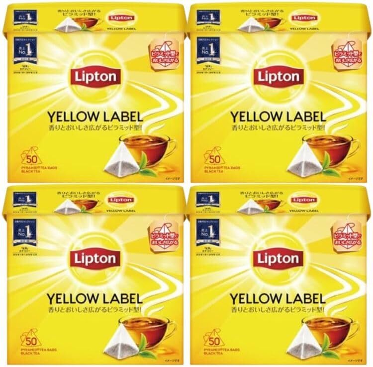 Lipton Black Tea 2.0g x 50 bags x 4 pyramid shaped tea bags unsweetened yellow L