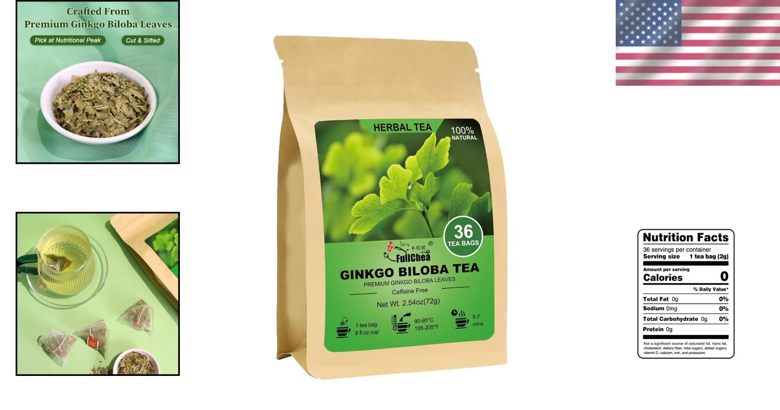 Caffeine-free Ginkgo Biloba Tea Bags – 36 Count, Quality for Wellness