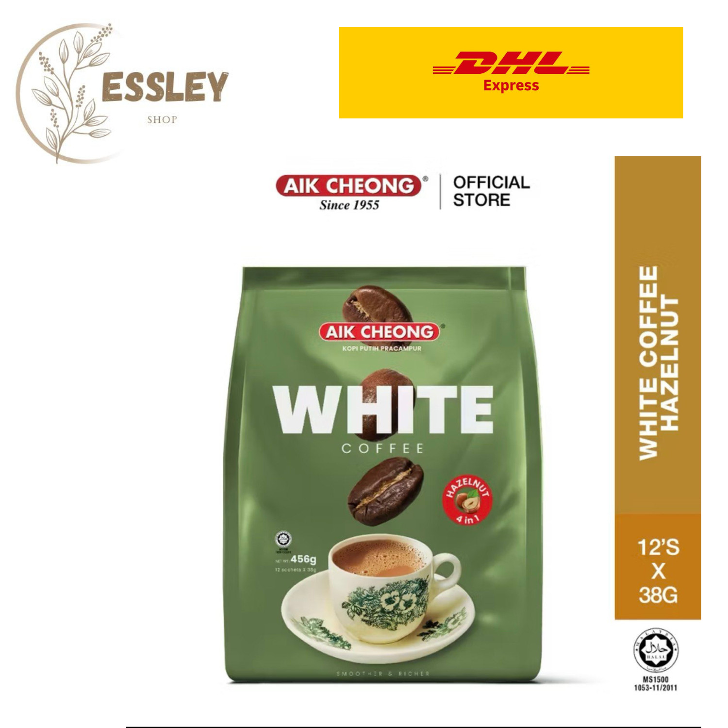 AIK CHEONG White Coffee 4in1 456g (38g x 12 sticks) – Hazelnut