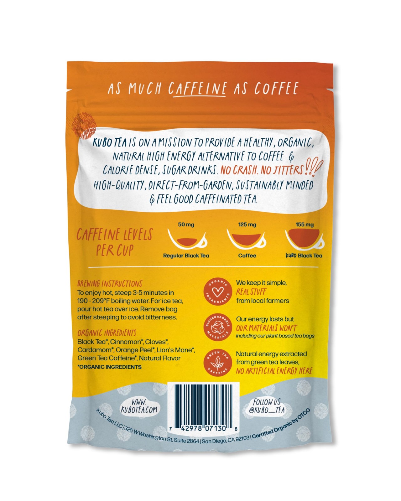 High Caffeine Mushroom Tea (155 mg) – Kubo Tea: Organic Lion’s Mane Chai…