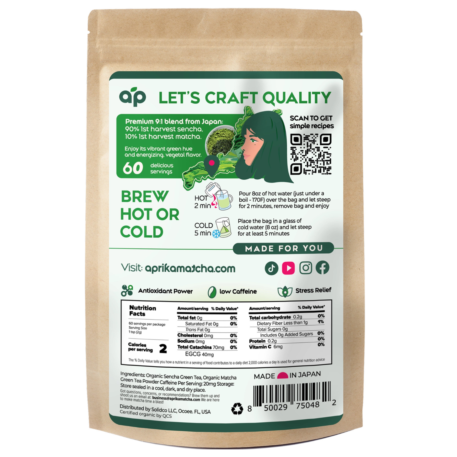 Matcha Green Tea, 60 bags, 100% Pure Japanese Tea, USA seller, 0 sugar