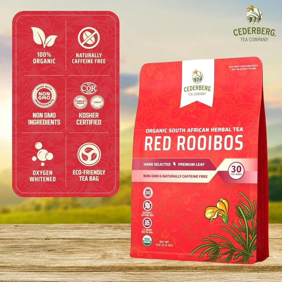 Red Rooibos Tea Bags USDA Organic South African Herbal Tea Caffeine Free