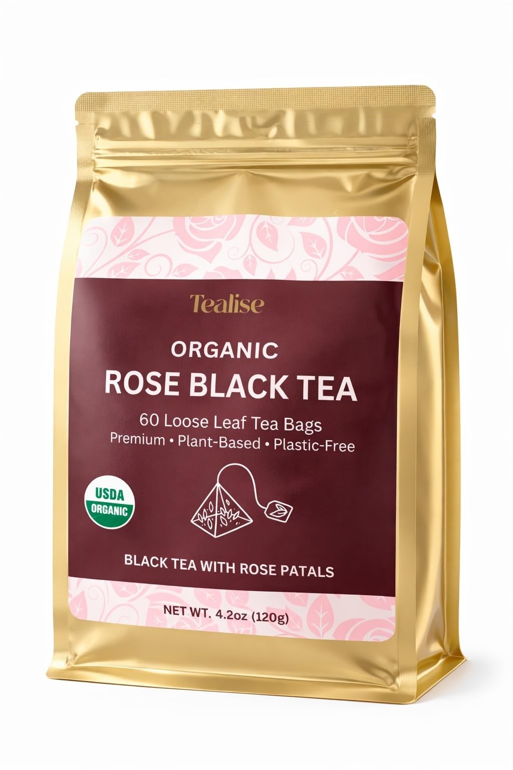 Organic Rose Black Whole Leaf Pyramid Tea Bags – Organic, Plant-Based & Plast…