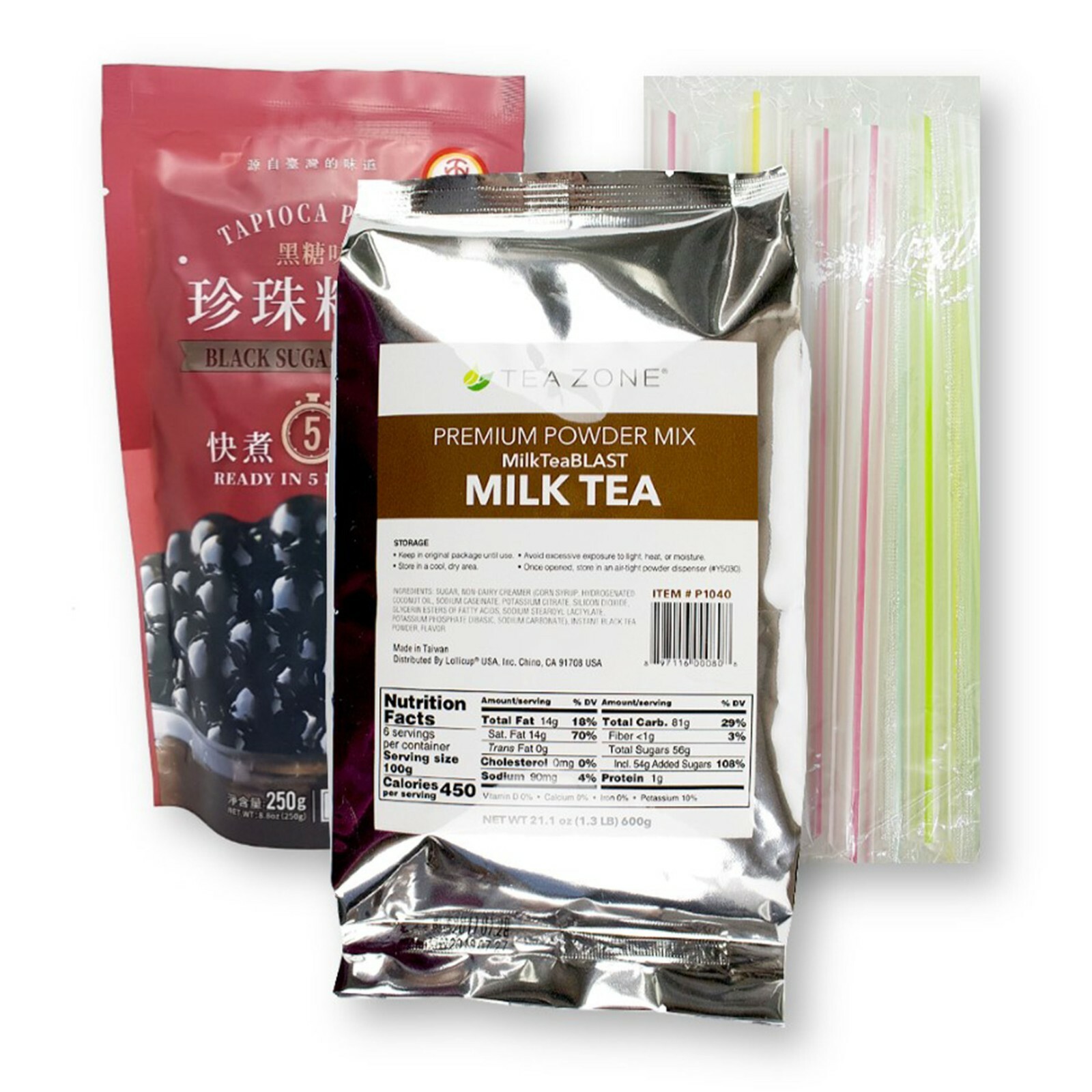 Boba Bubble Tea Kit Tea Zone Milk Tea, WuFuYuan Black Tapioca Pearls & Straws