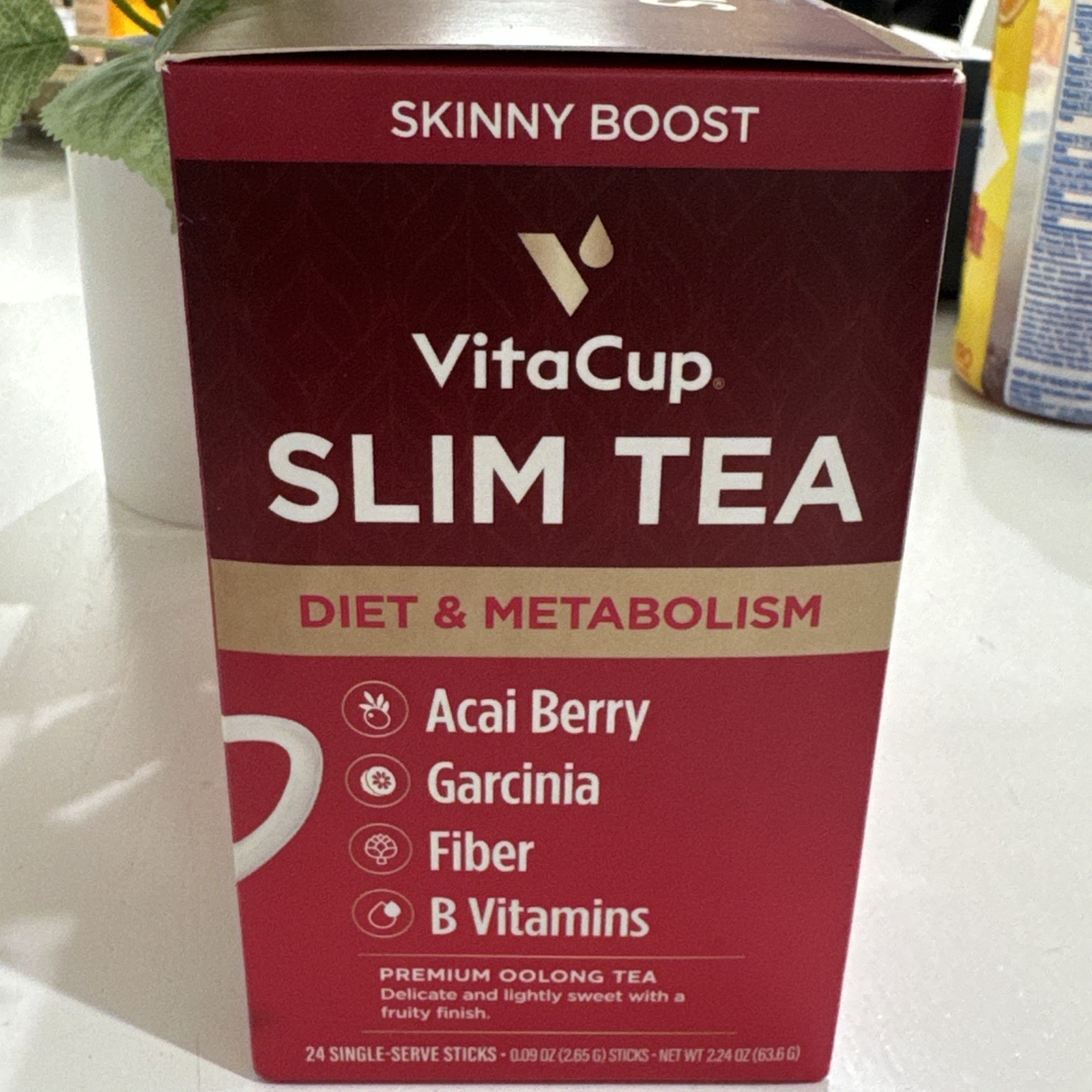 Slim Instant Tea, Premium Oolong Tea, 24 Single Sticks Acai Berry,vitamins B