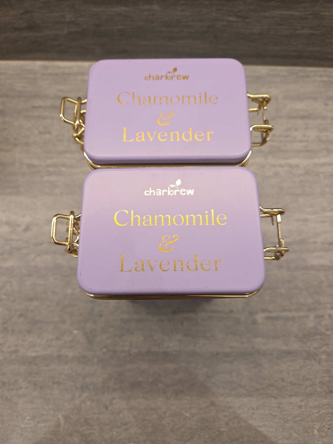 Charbrew Tea – 2 Pretty Collectible Caddies Locking Tins – Chamomile & Lavender