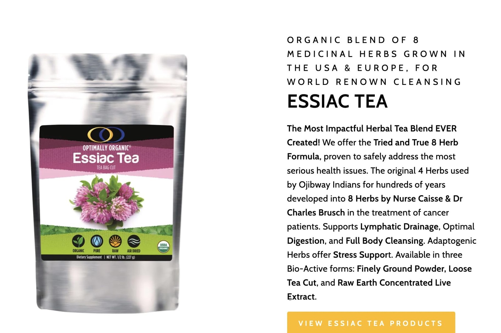 Optimally Organic ESSIAC Tea – Tea Bag Cut – 8 Herb Recipe by Rene Caisse USA…