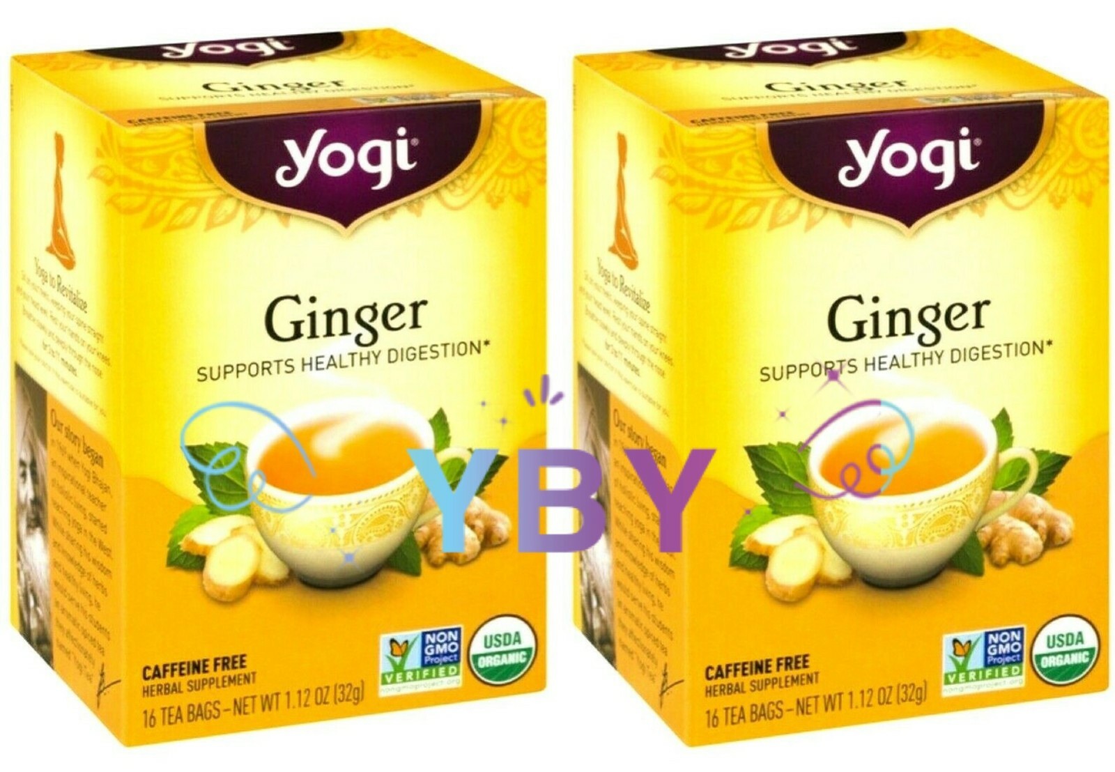 2 Pack Yogi Organic Ginger Tea Bags 16 ct 1.12 oz Each Pack