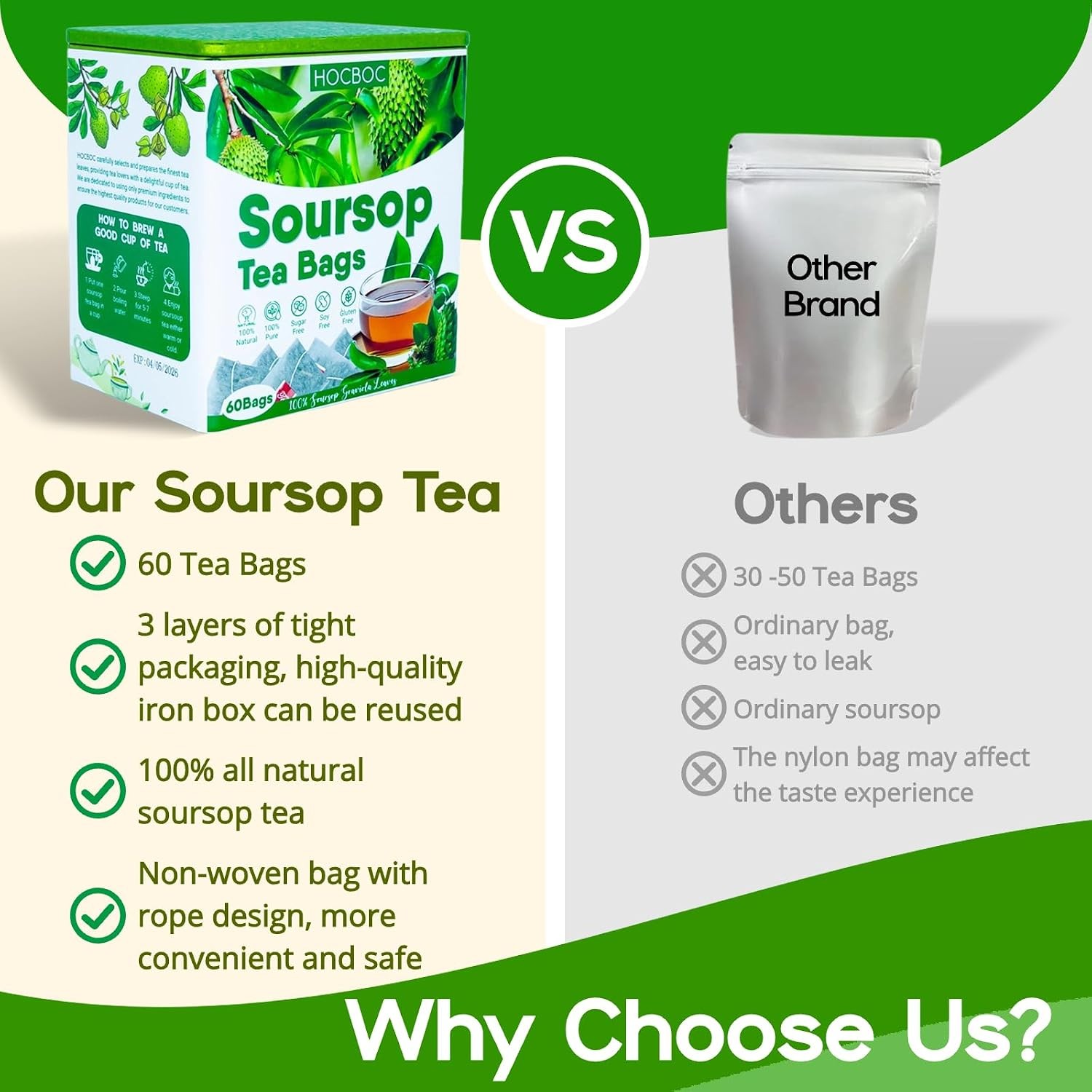60 Pure Soursop Leaves Tea Bags, Real Natural Soursop Graviola Leaves Teabag,