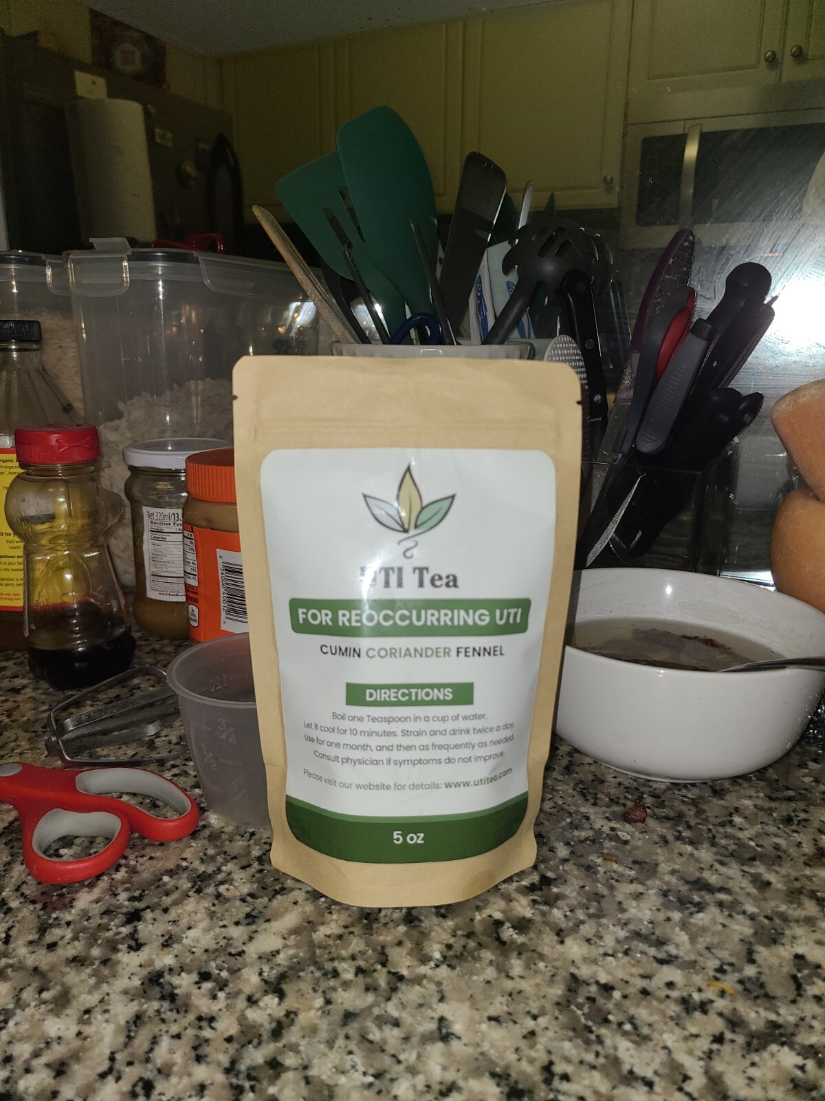 UTI Tea, For reoccuring UTI. Ayurvedic. All natural organic. 5oz resealable bag