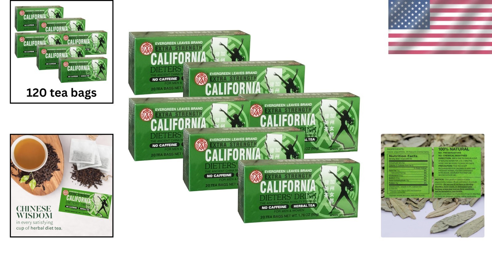 Herbal Tea 120 Bags 6 Pack Caffeine Free Detox Digestive Support